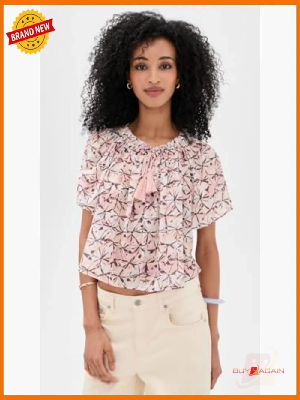 Lightweight Cotton Viscose Coverup Top with Beaded Tie Detail